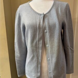 Lafayette 148 New York gray metallic shimmer cashmere button sweater size medium